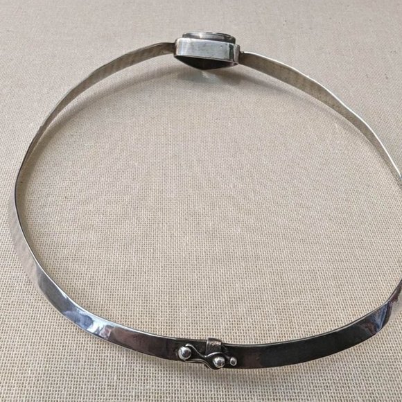 American Modernist circa, 1940 to 1960's Silver Trillion cut Aquamarine Choker! - Picture 3 of 4